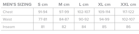 Wilson Mens Clothing Size Guide